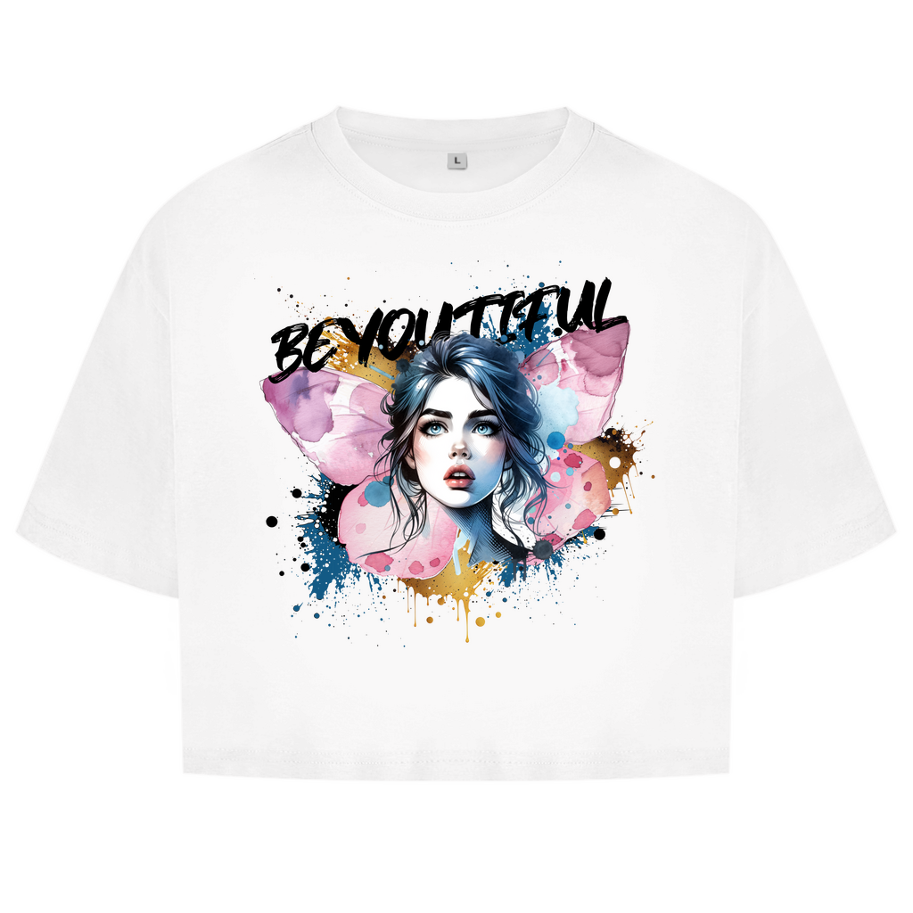 Damen Oversize Crop Top Butterfly