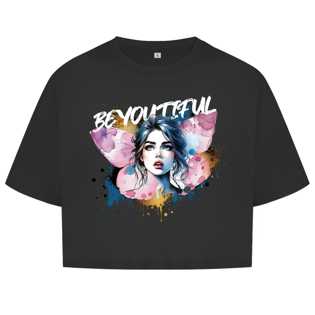 Damen Oversize Crop Top Butterfly